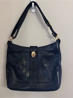 Marino Orlandi Black Leather Shoulder Bag with Gold Hardware